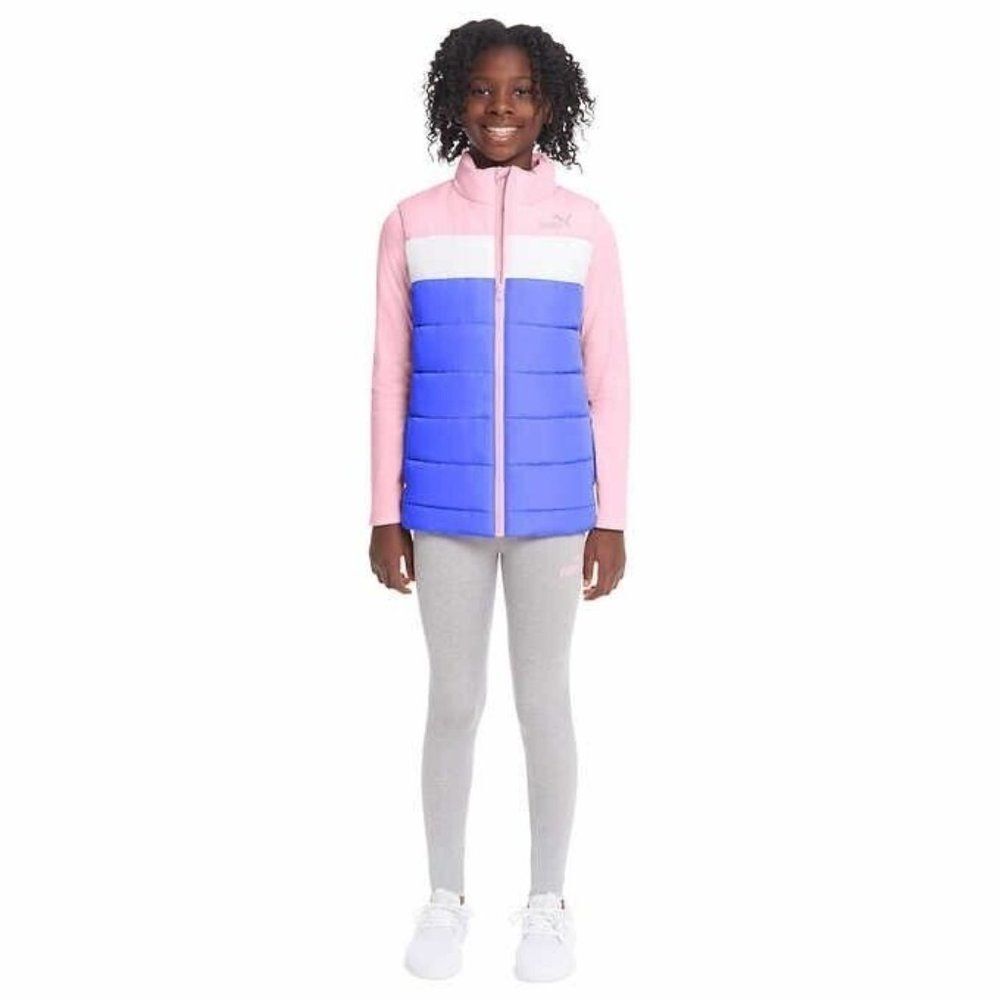 PUMA 3pc Girl's Set: Vest, Shirt & Leggings ~ Pink White Gray X-Small‎ 5/6 NWT